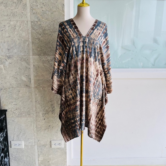 0022/ Bluish Brown Tie dye Short Kaftan - Picture 6 of 6